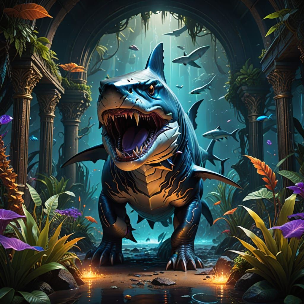 Shark Tiger Hybrid Concept Art in Vibrant, Iridescent Scales