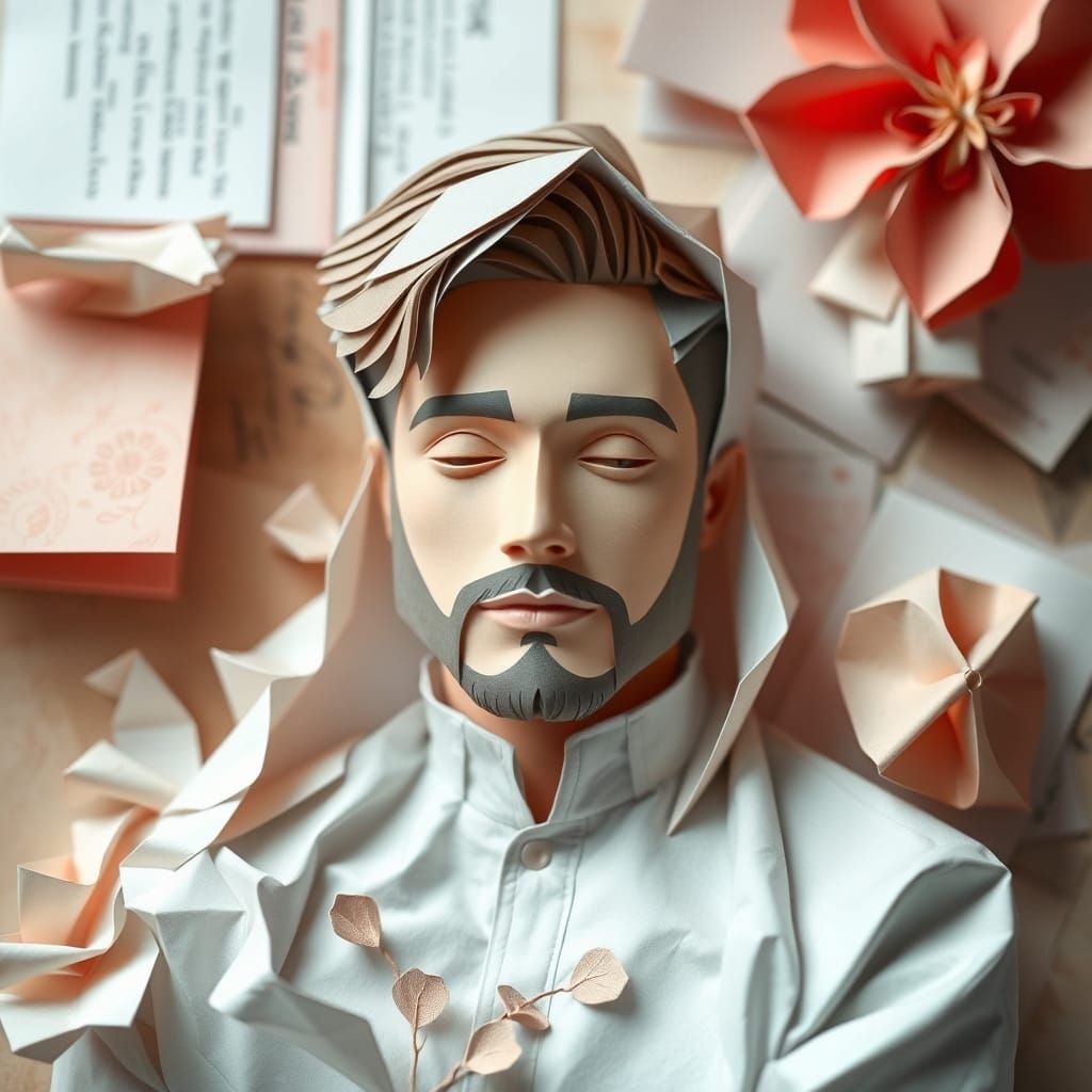 Origami Paper Portrait of Tucker in Whimsical Style
