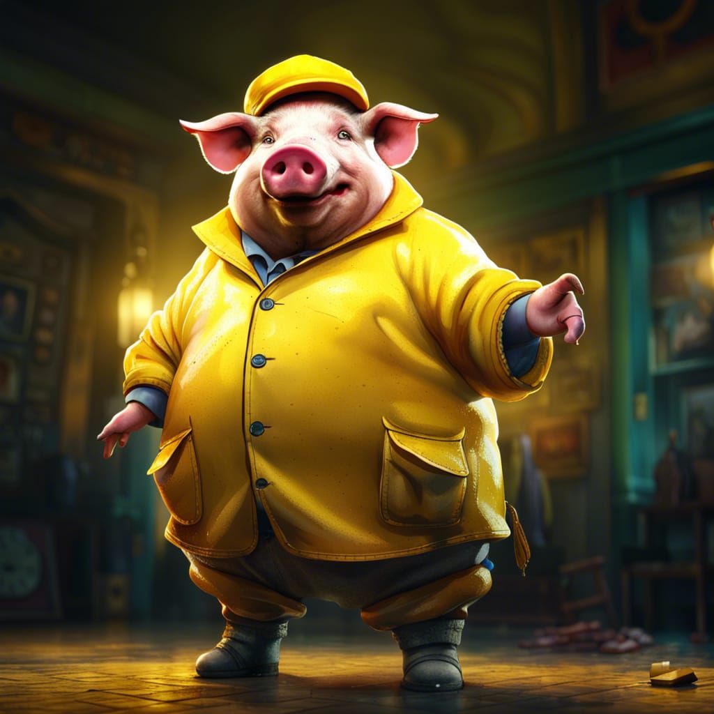 Obese Pig Fisherman in Colorful Graffiti Street Art