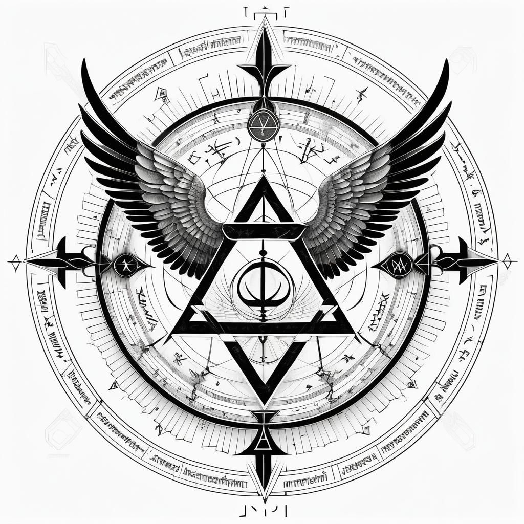 Mystical Sacred Geometry Illustration of Winged Figure