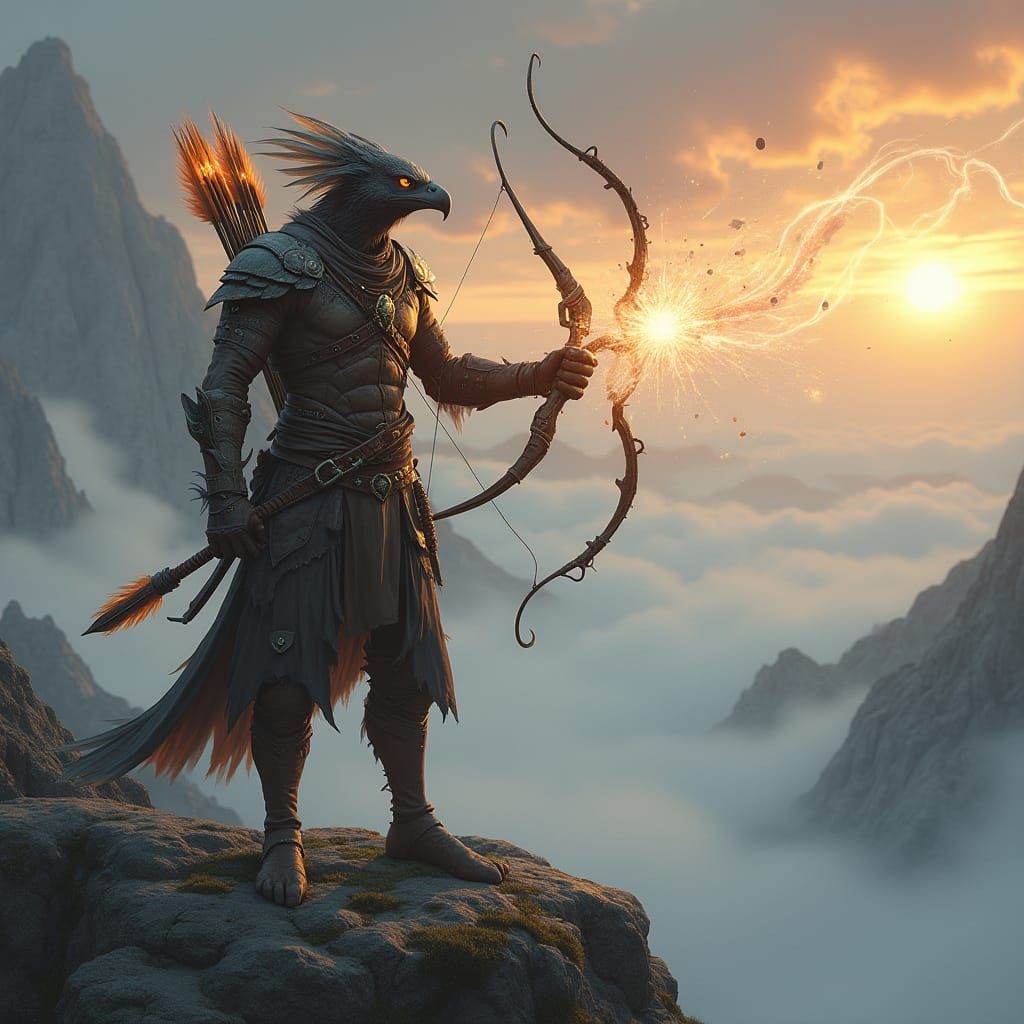 Mystical Aarakocra Rogue: Earth-Toned Armor and Ethereal Arr...