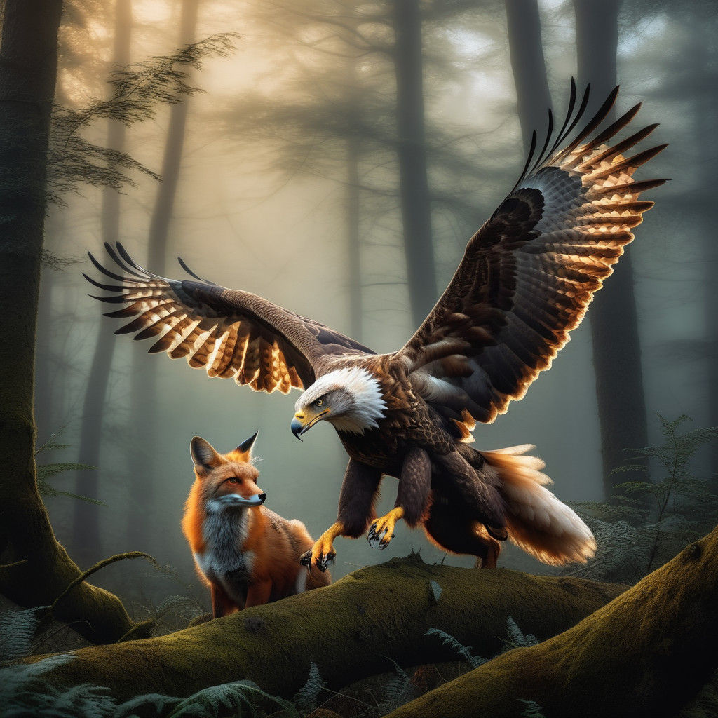 Epic Wildlife Duel in Misty Forest
