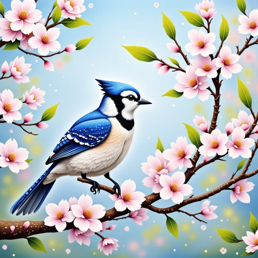 Whimsical Japanese Garden Scene in Pastel Hues