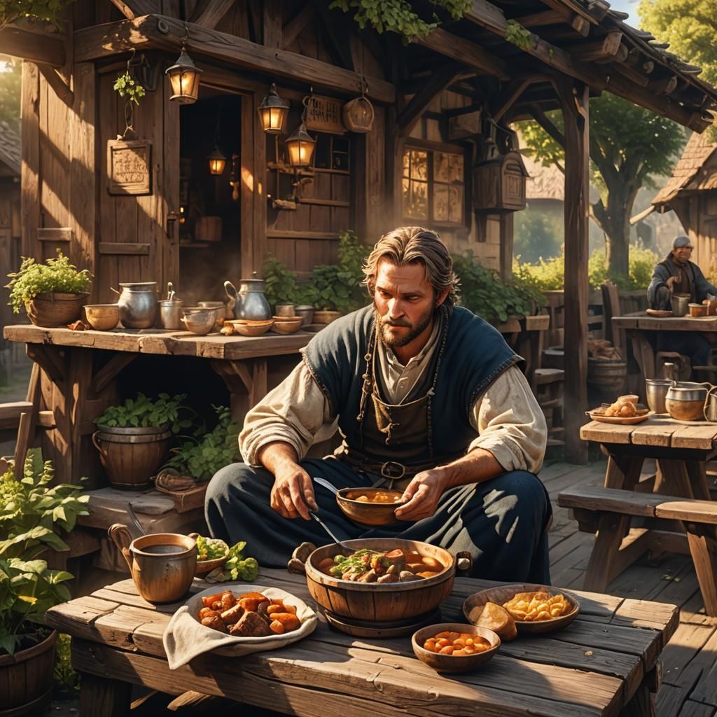 Medieval Tavern Scene in Detailed Matte Painting Style