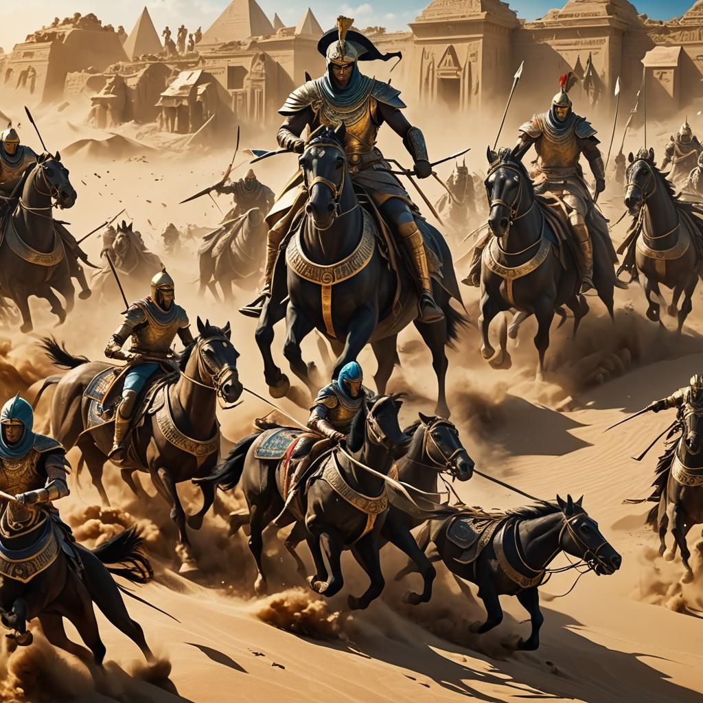 Egyptian Chariot Charge in Epic Matte Painting Style