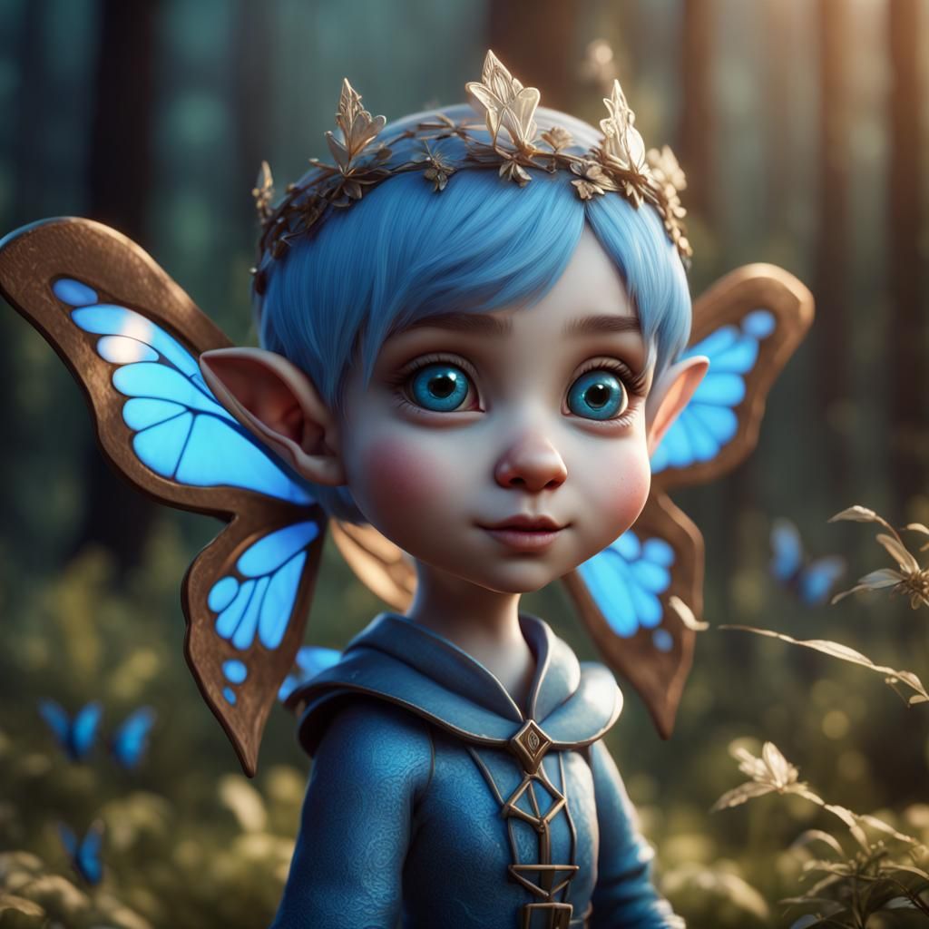 cute little elf with blue butterfly wings