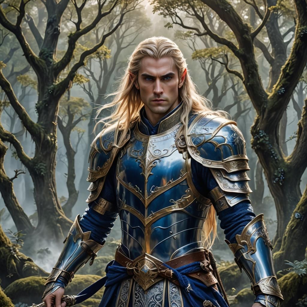 High Elf Soldier with Long Blond Hair in Fantasy World