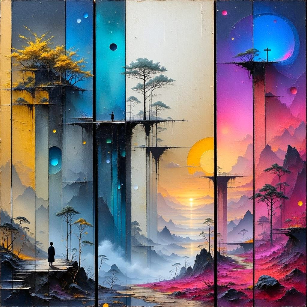 Surreal Triptych of Dreamlike Worlds