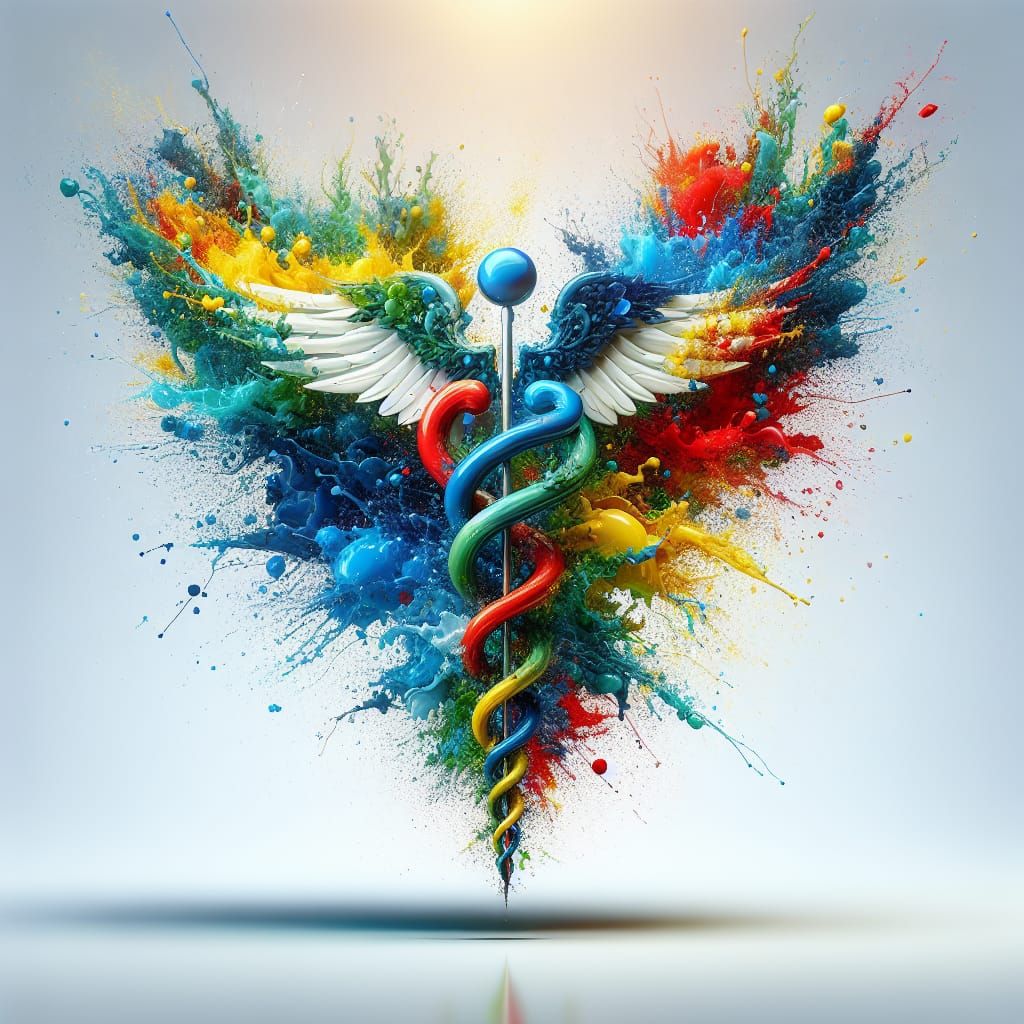 Abstract Caduceus in Vibrant Colors on White