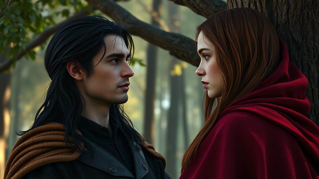 Handsome Knight Looks Upon Enchanting Lady in the Woods