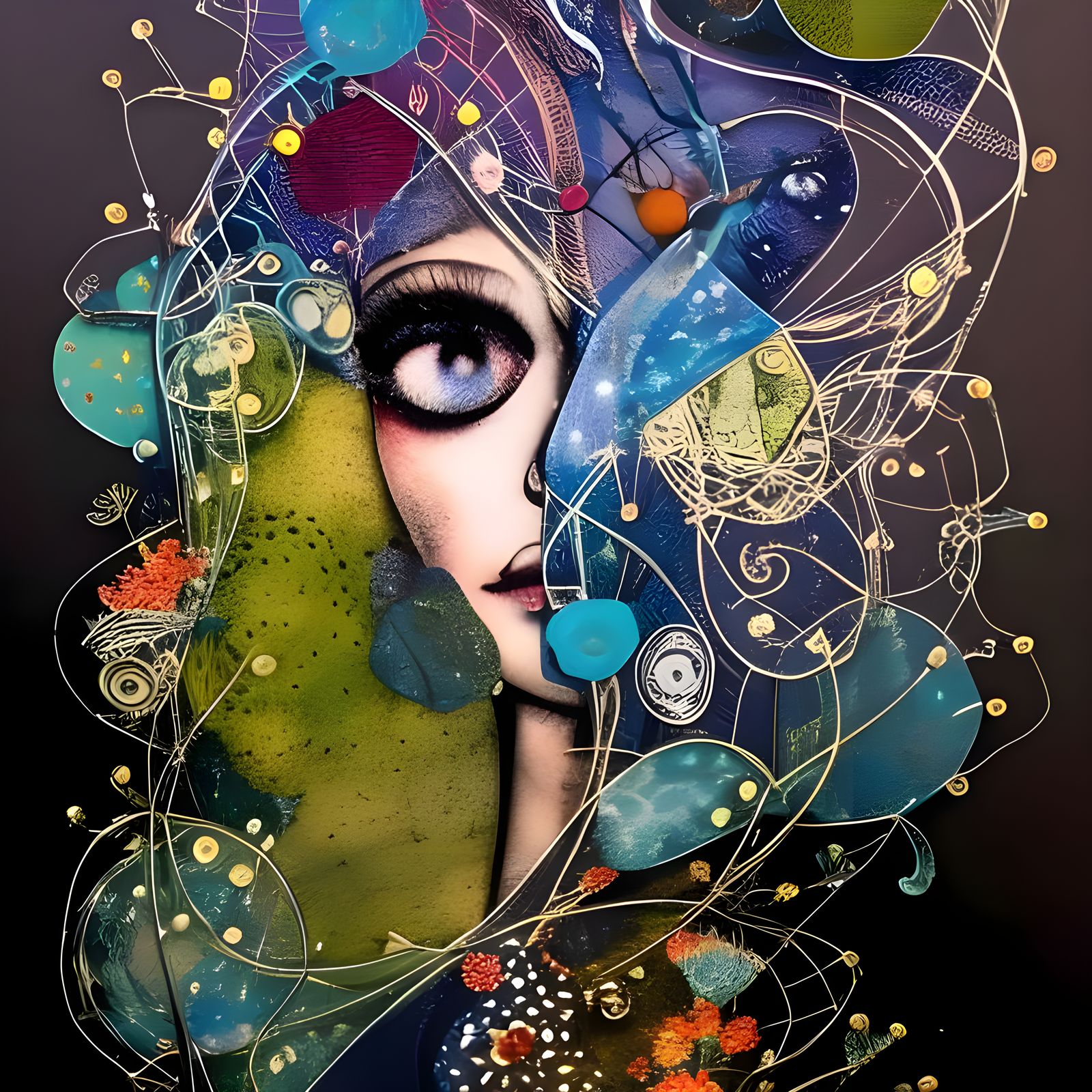 Intricate Woman Portrait with Flowers, in Textile Art Style