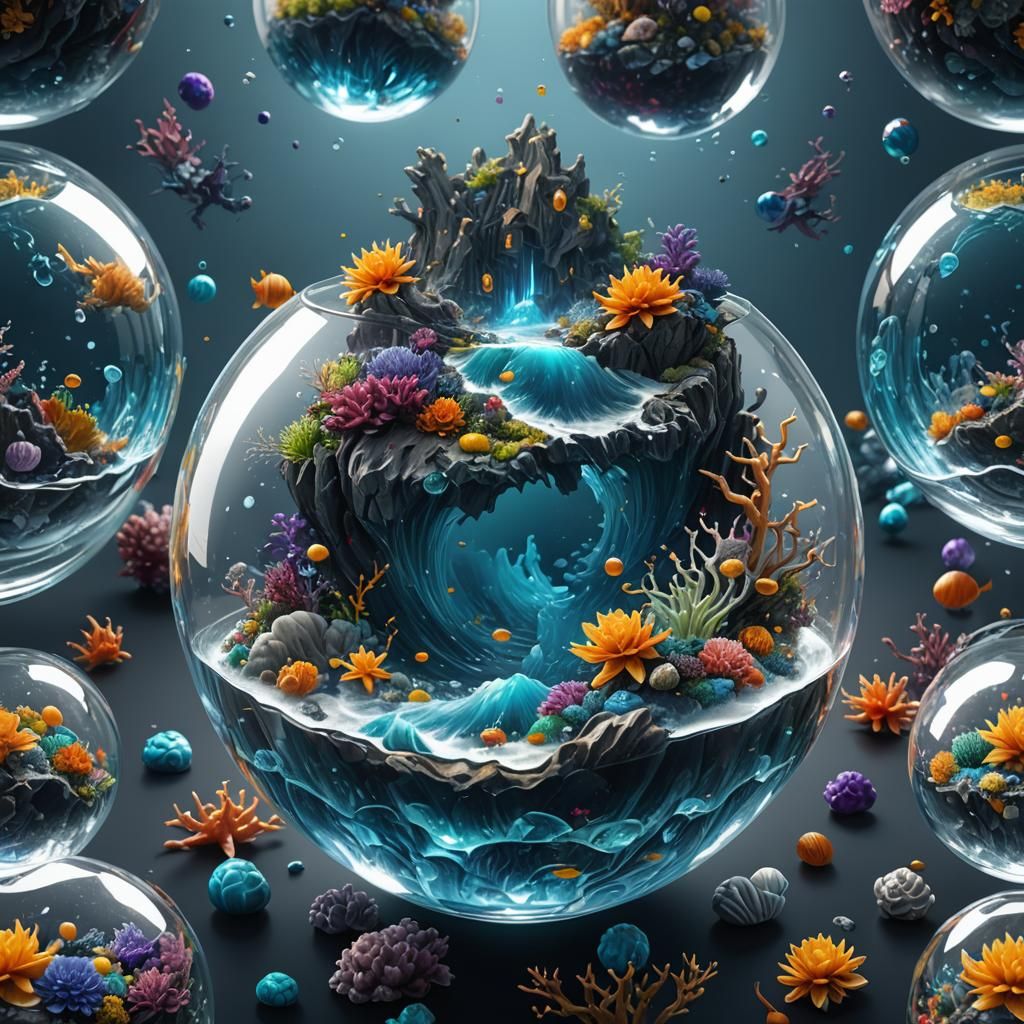Ocean in Glass Bowl: Detailed Matte Painting