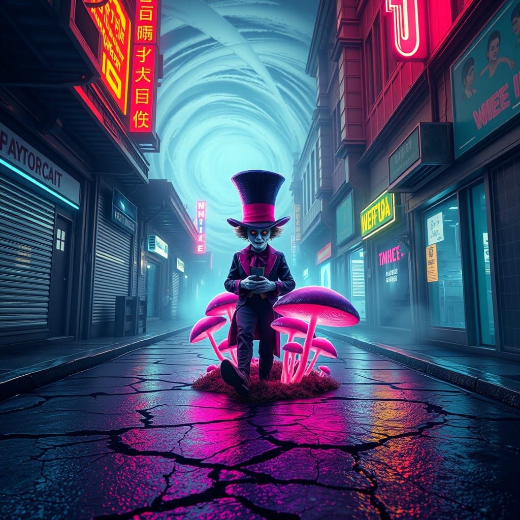Mad Hatter's Futuristic Umbrella in the Eye of the Storm