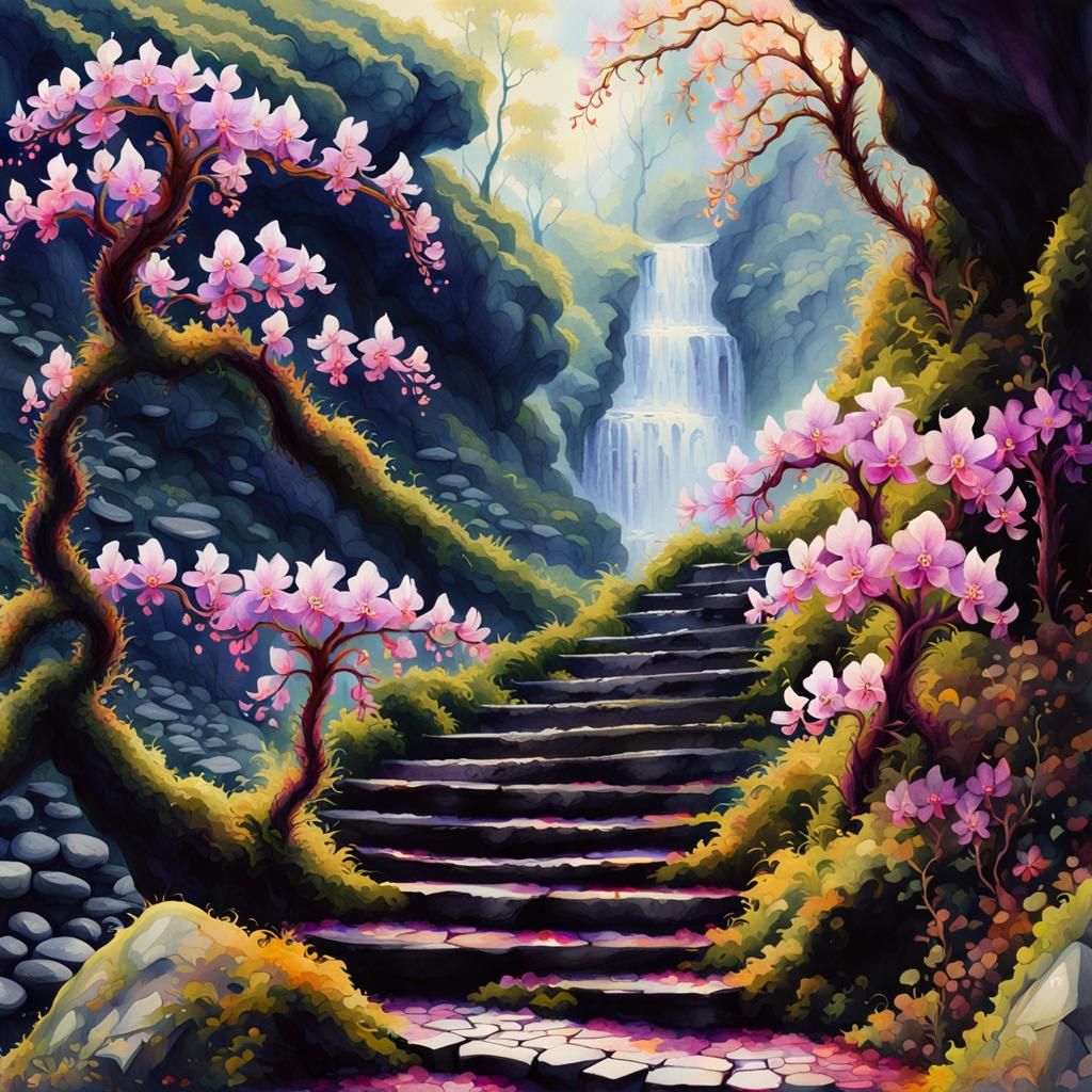 Mythical Creatures in Orchid Forest, Digital Art