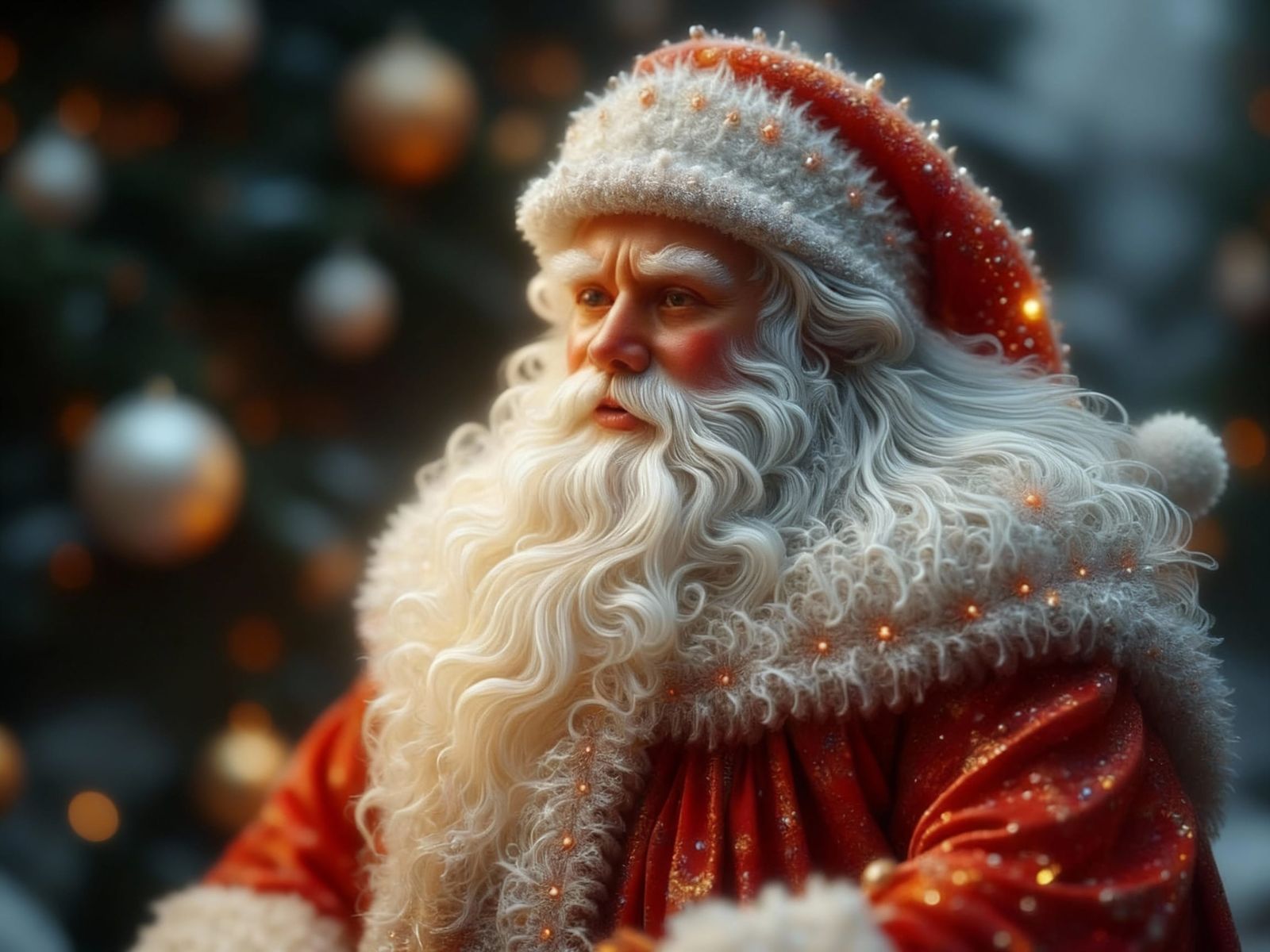 Hyperrealistic Pearlized Glass Santa Figurine