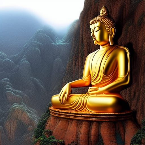 Gigantic Golden Buddha Mountain Carving