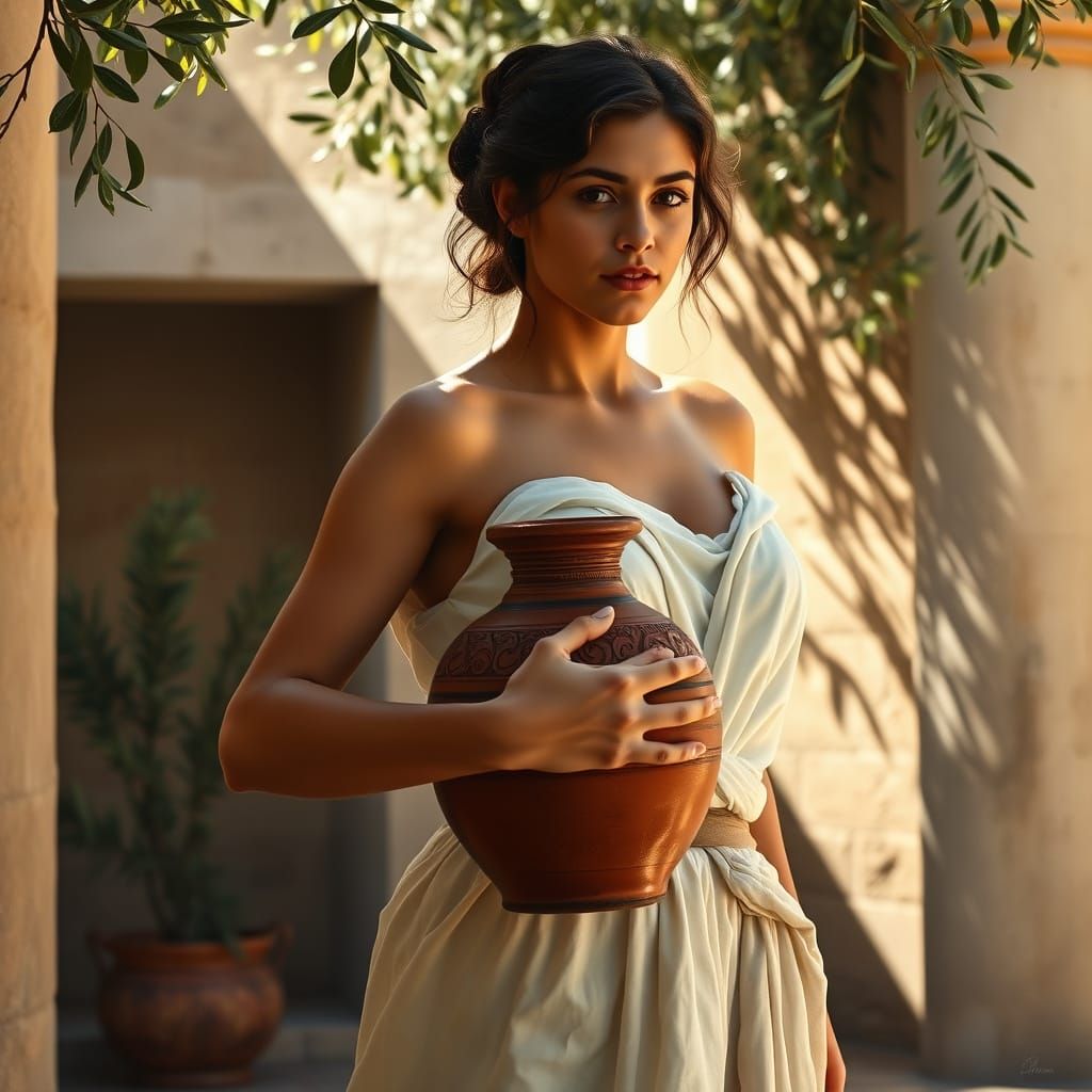 Ancient Greek Servant with Wine Jug in Courtyard