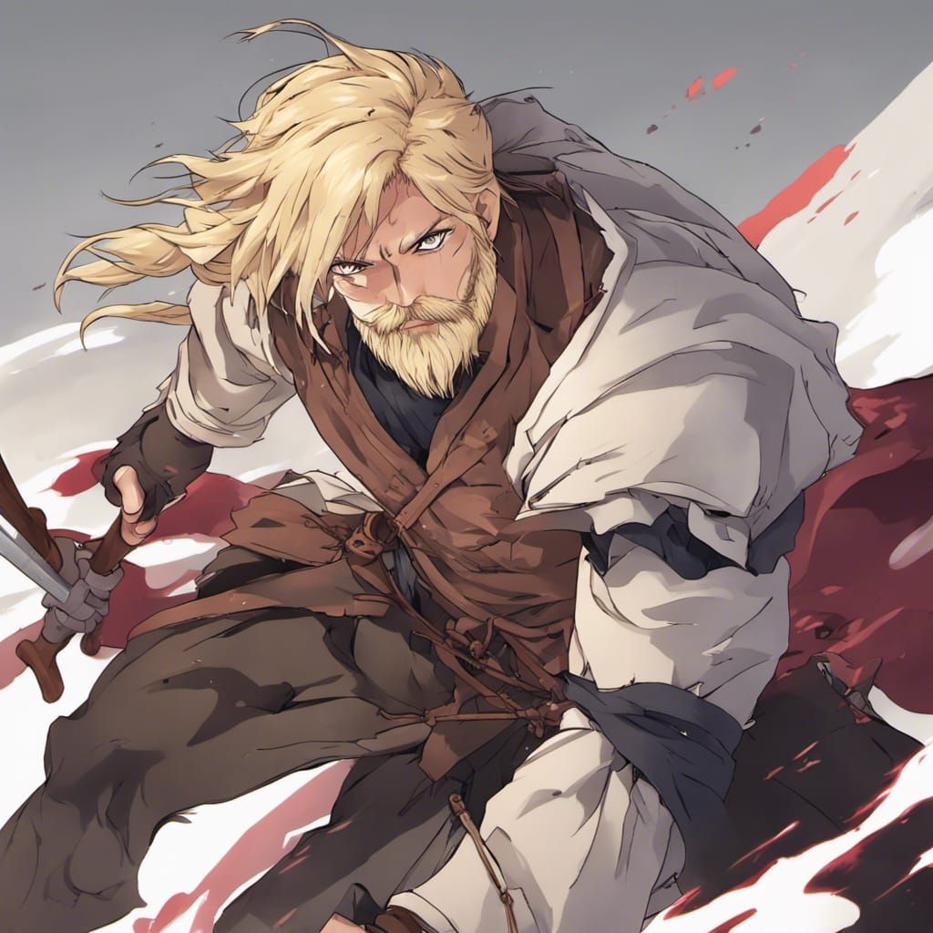 Fearless Blonde Berserker in Anime Style