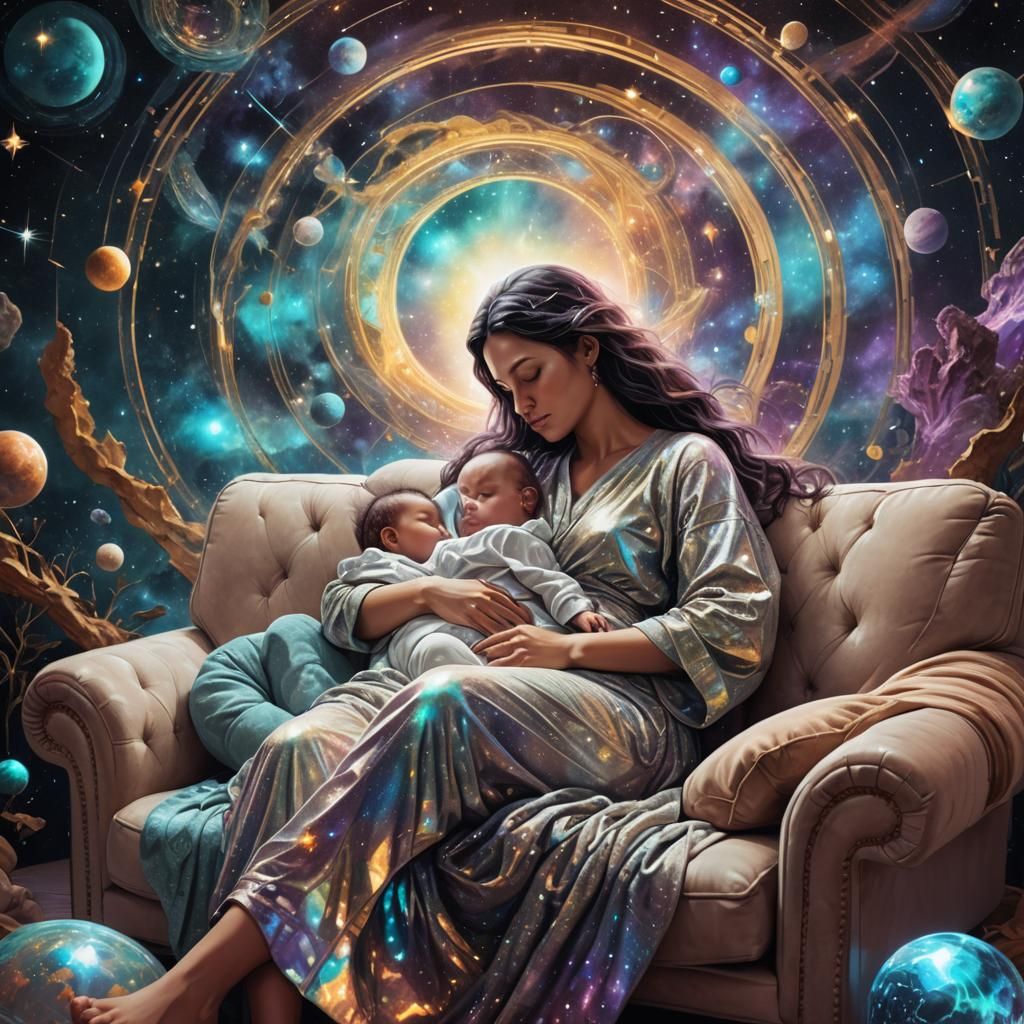 Mother and Baby: Holographic Astral Illustration