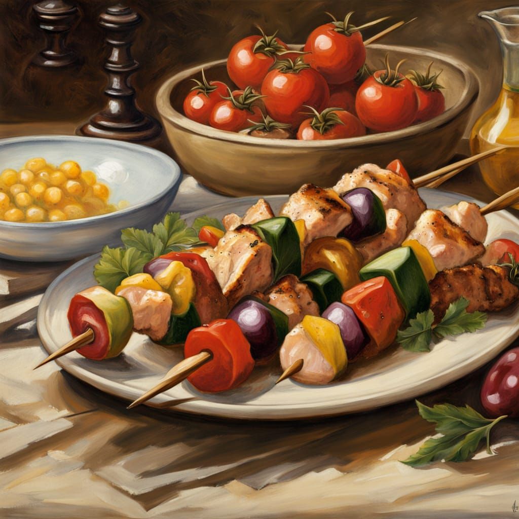 Chicken Kabobs on a Canvas Dinner Plate