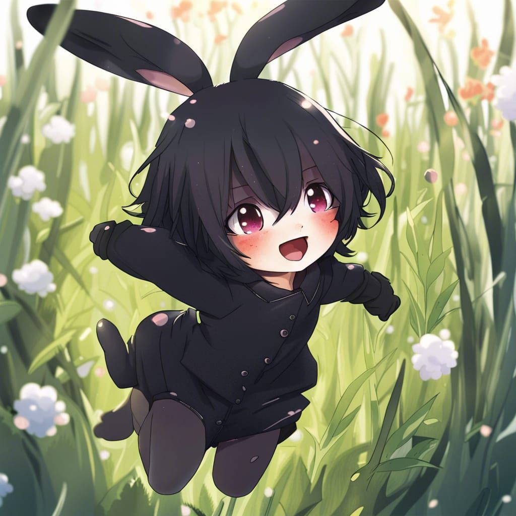Black Bunny Bouncing in Anime Field