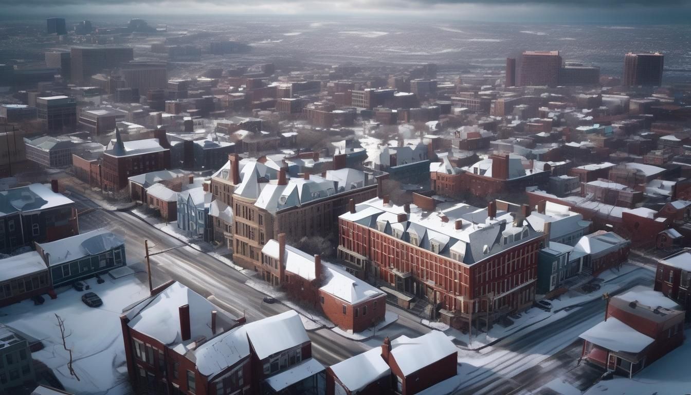 Snowy Baltimore Aerial View: Epic Digital Painting