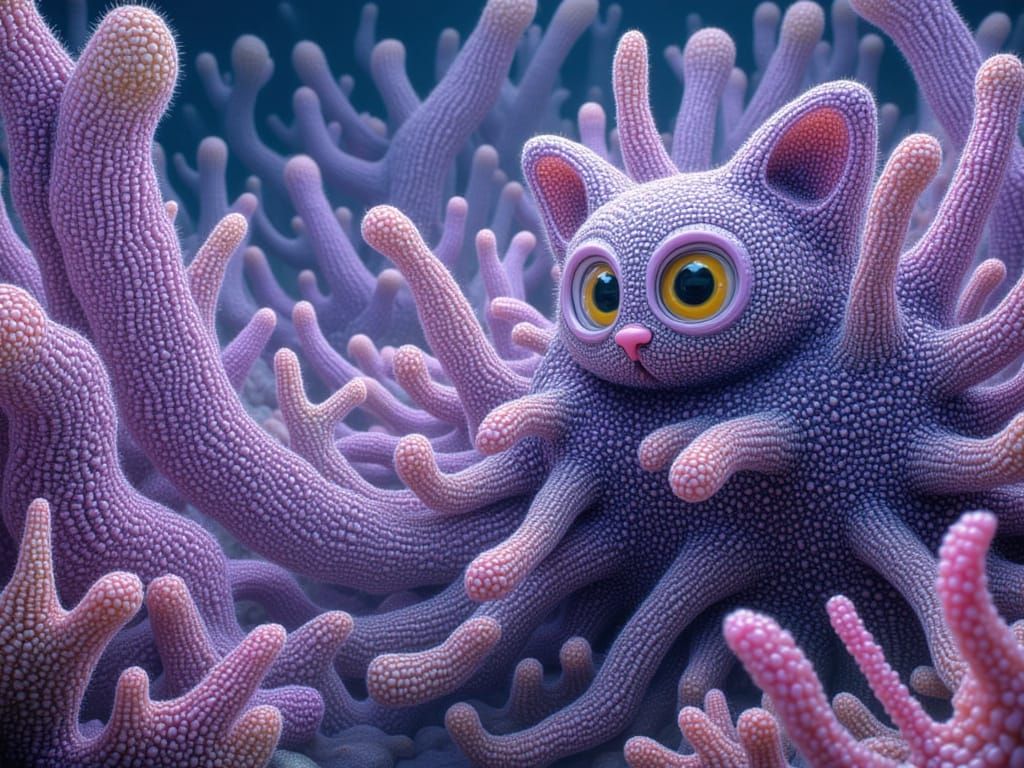 Crazy Cat Swims Through Vibrant Coral Reef