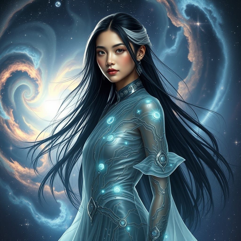 Futuristic Tibetan Woman in Cosmic Fantasy Style