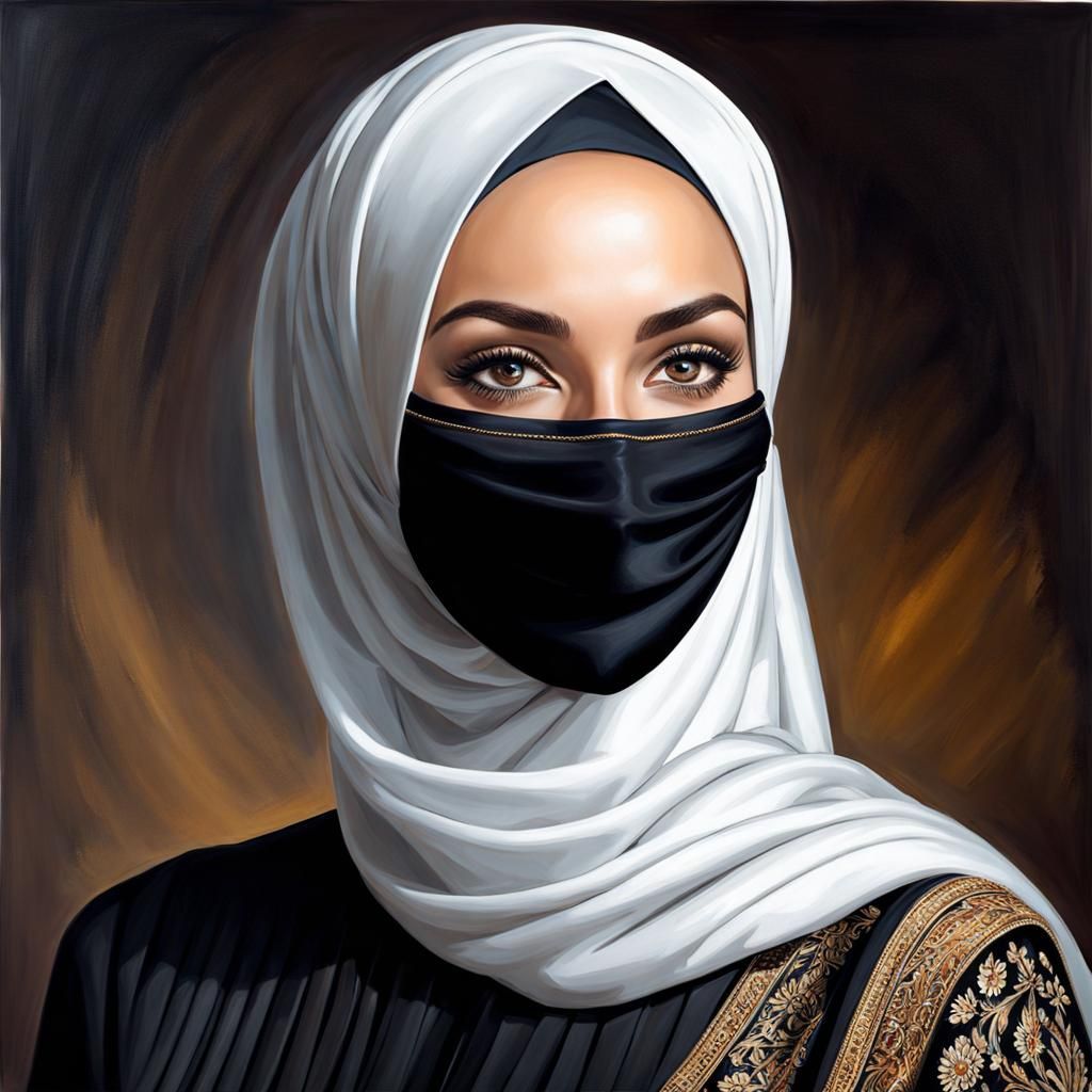 Elegant Hijabi Woman Smiling in Oil Painting Style