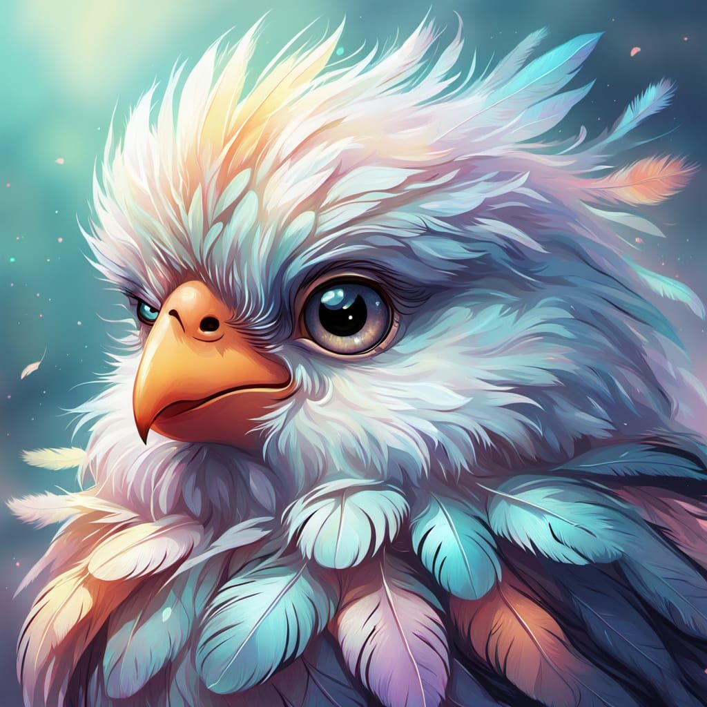 Grumpy Chick in Whimsical Pastel Fantasy Style