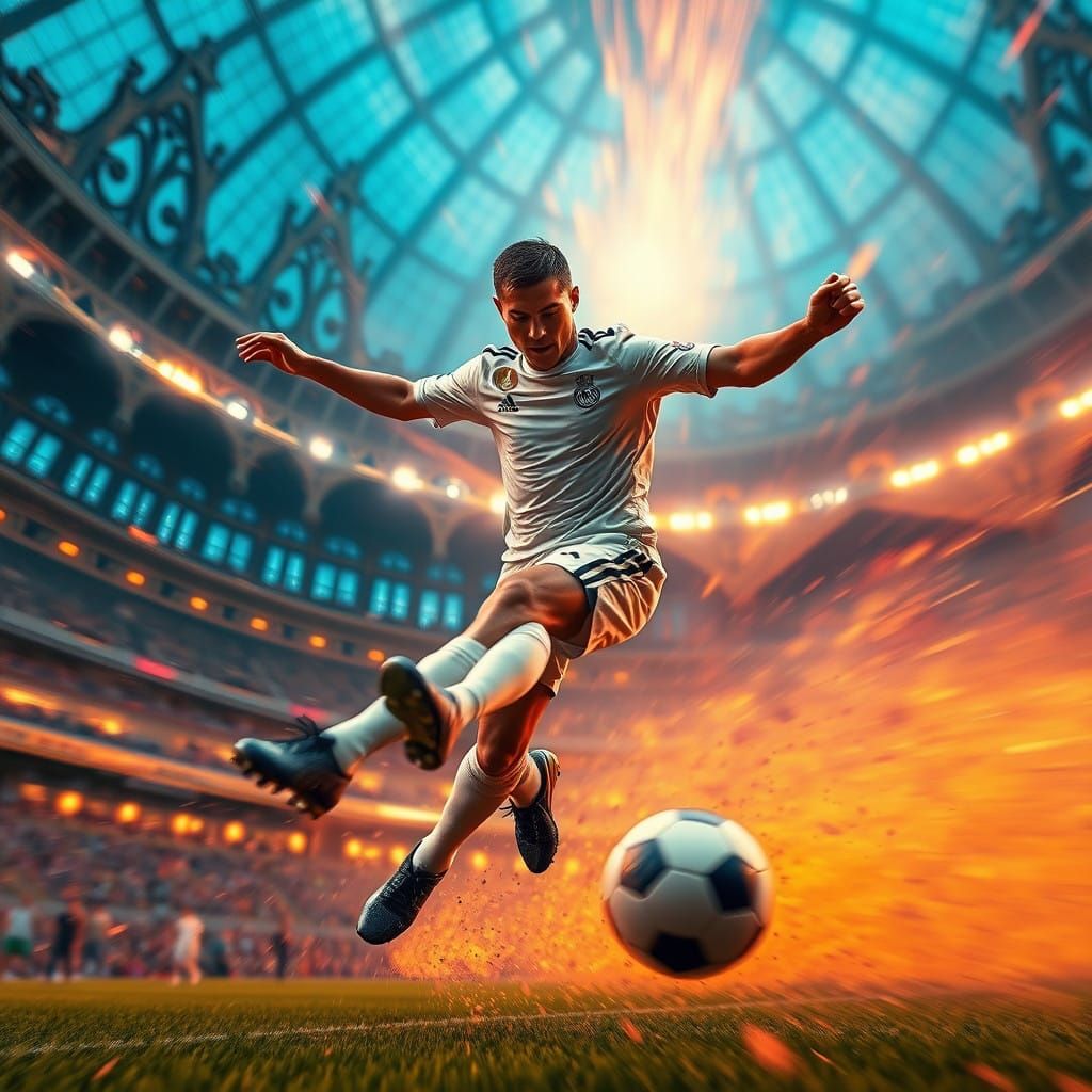 Athlete in Mid-Goal Strike Elegance