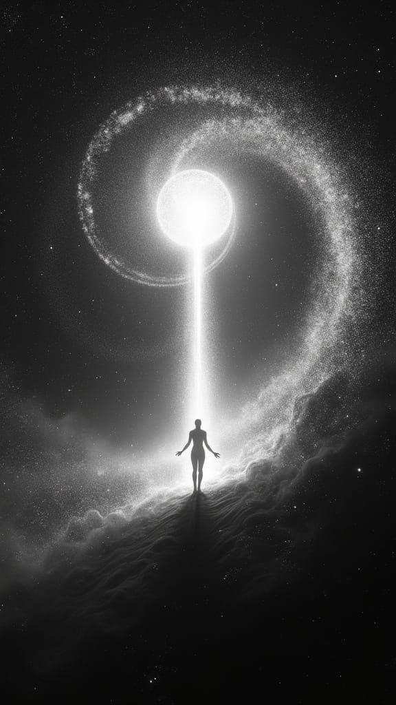 Monochrome Interstellar Vortex with Radiant Figure