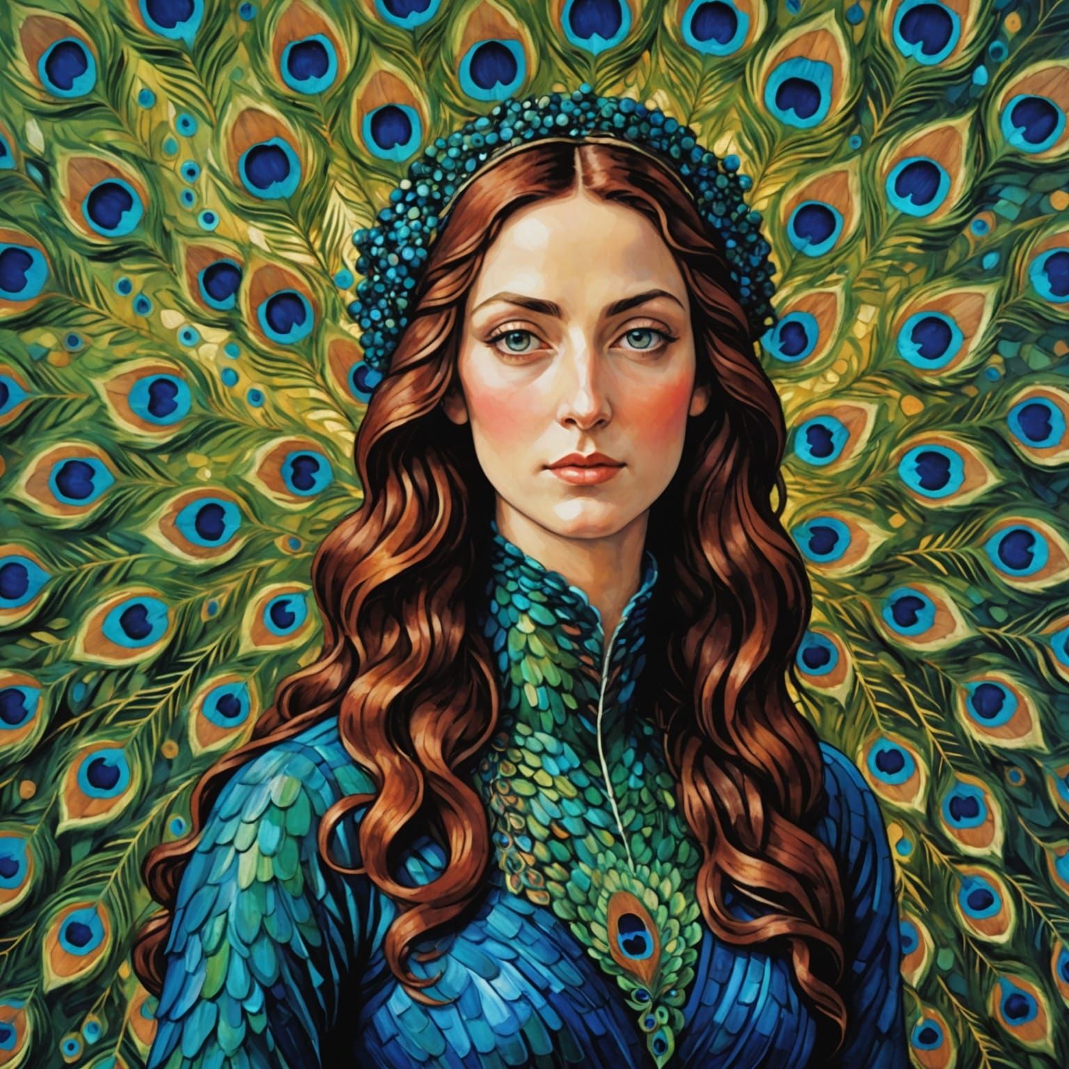 Botticelli-Inspired Woman Transforms into Peacock