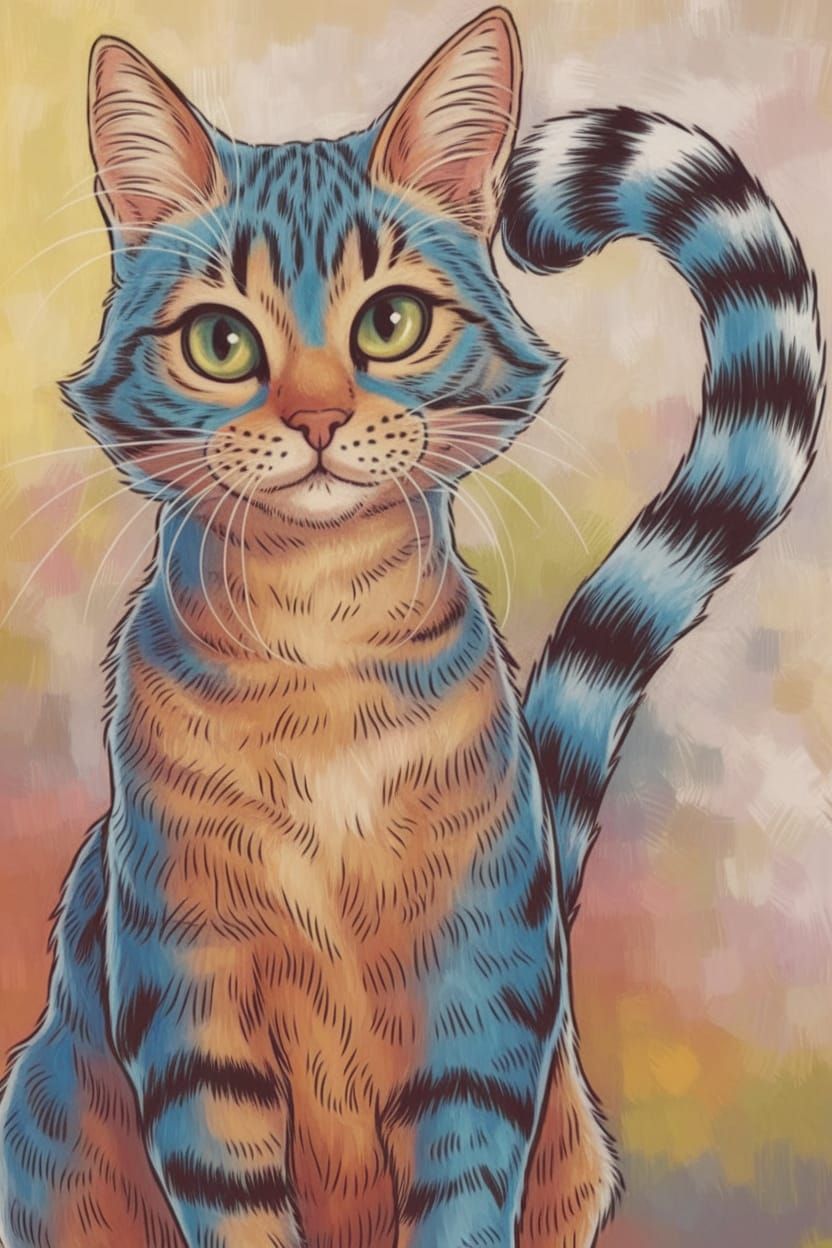 Stunning Blue Striped Cat in Hyperrealistic Comic Style