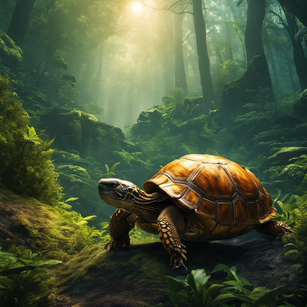 Cyberpunk Turtle in Bioluminescent Mushroom Forest