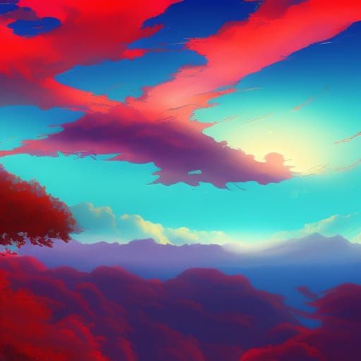Scorched Red Sky: Anime Key Visual in Ghibli Style