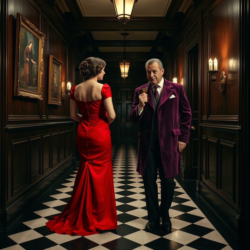 1940s Murder Mystery Scene with Miss Scarlet