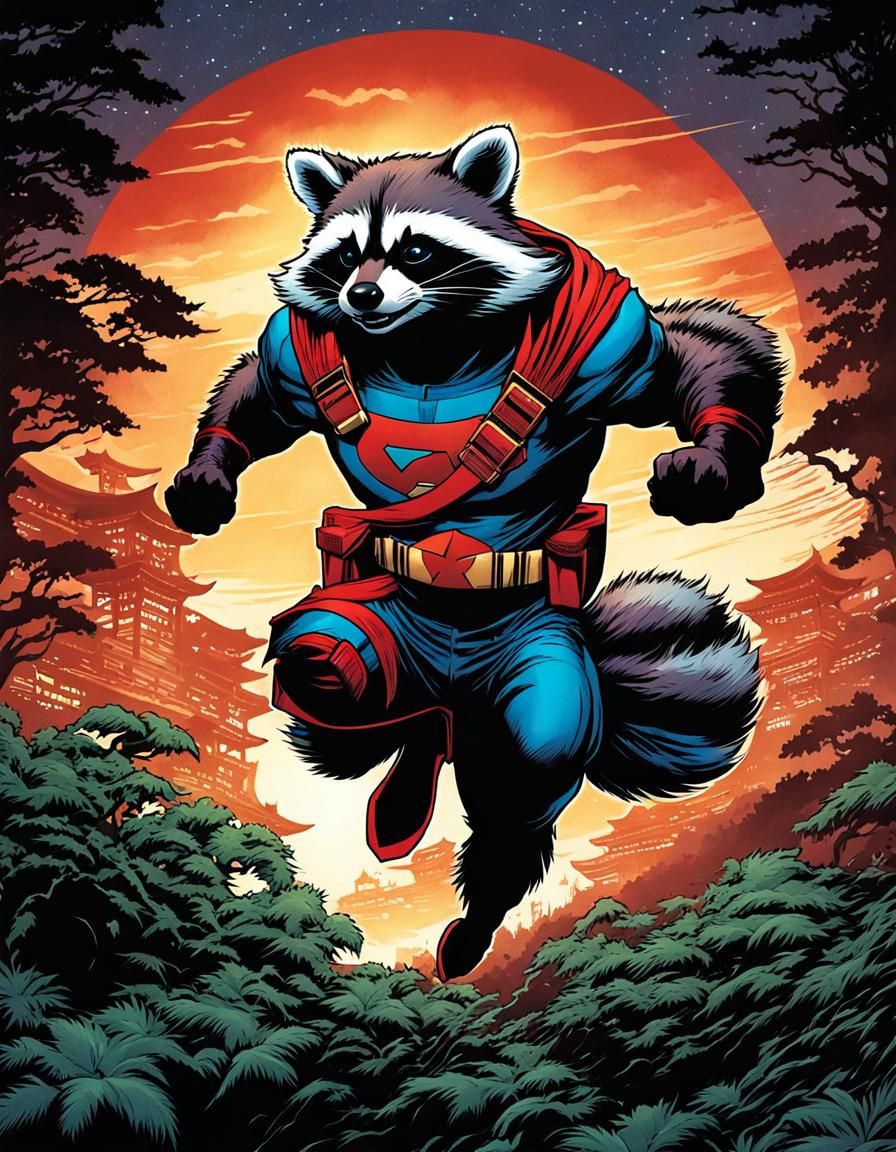 Raccoon Comic Book Hero