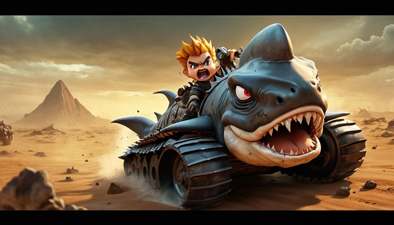 Chibi Bowser Races Shark Tank in Mad Max Wasteland