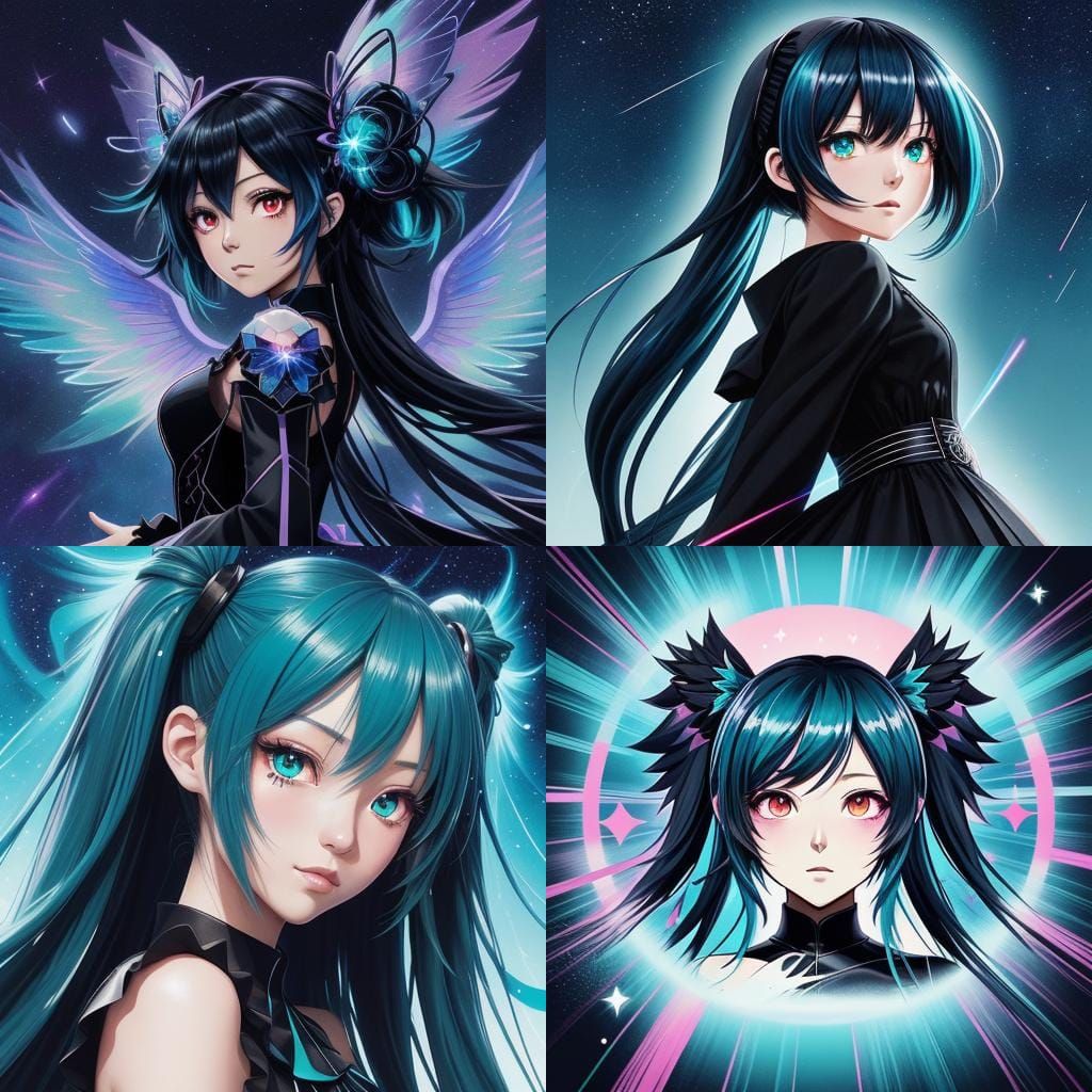 Black Fairy Chibi Hatsune Miku in Anime Style