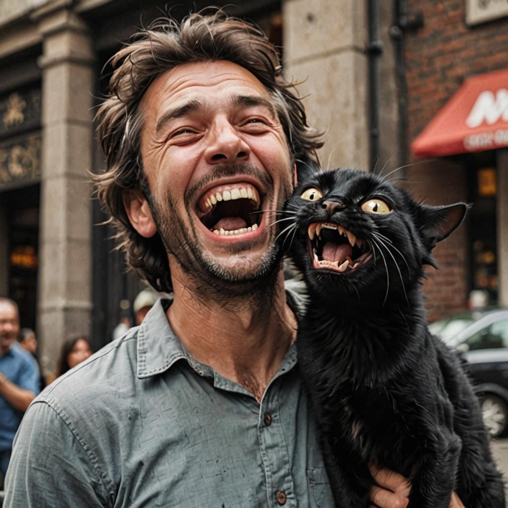 Man Eats Cat with Toothless Laugh