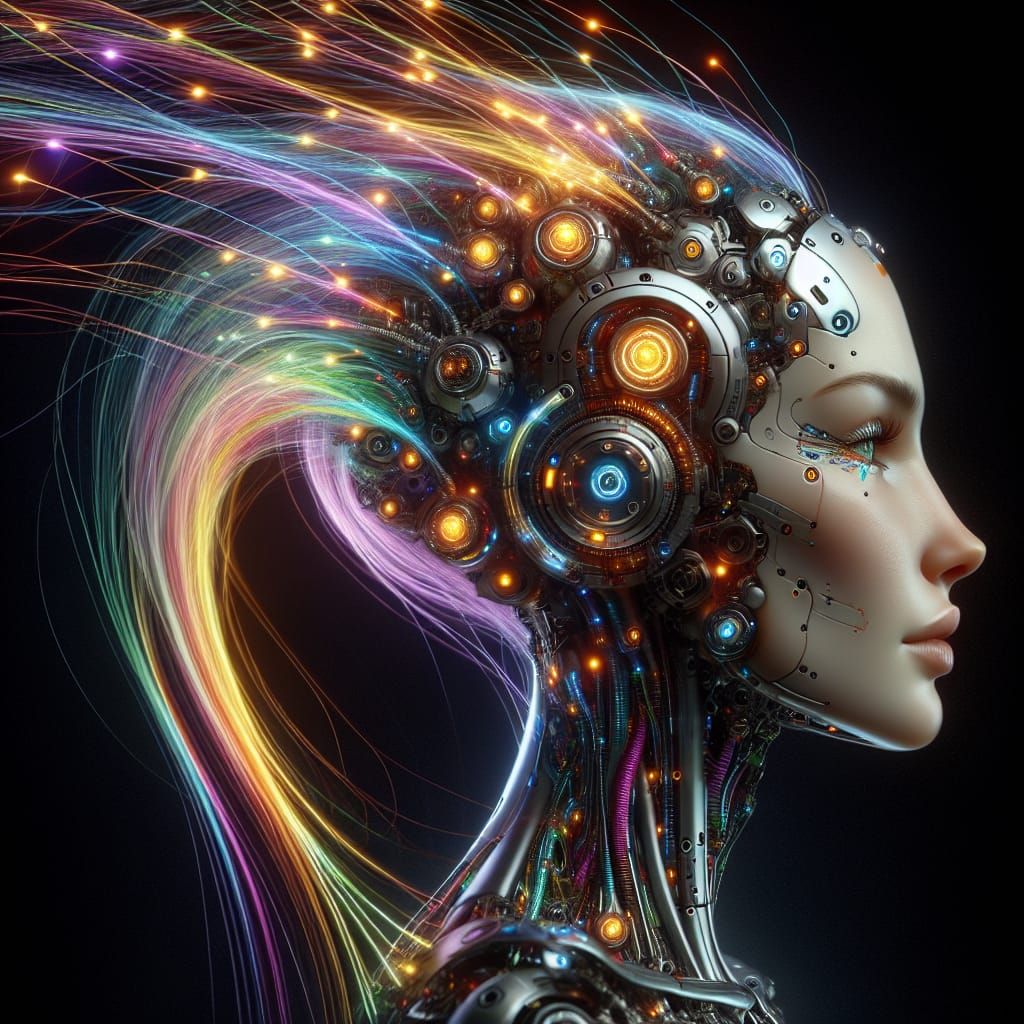 Cybernetic Woman with Glowing Mechanical Components