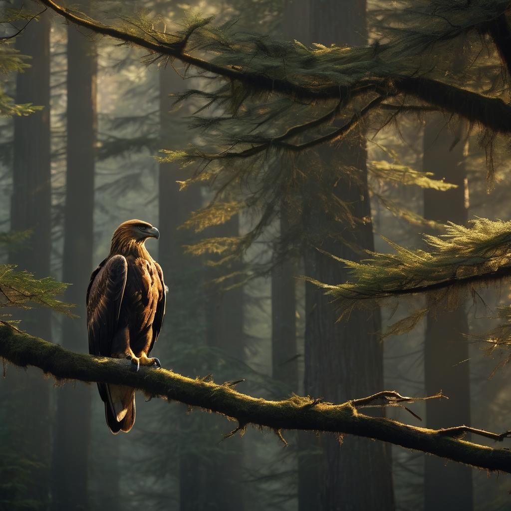 Majestic Golden Eagle Perched in Redwood Forest