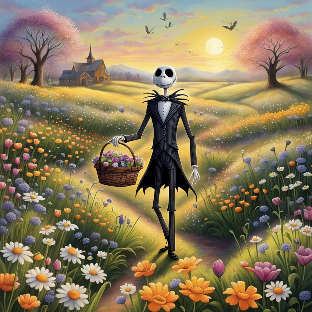 Jack Skellington amidst Vibrant Spring Blooms