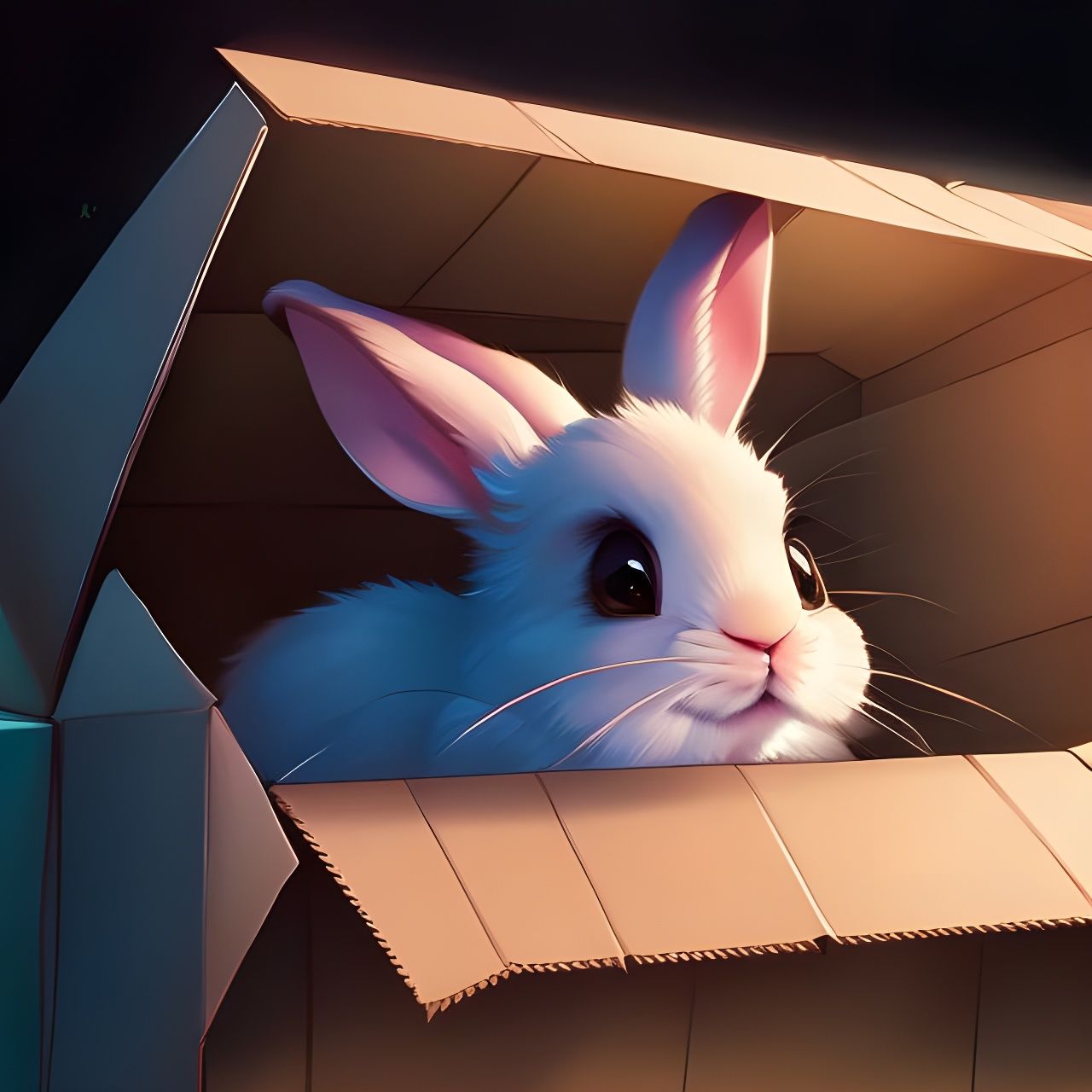 Cute Baby Bunny in Box: Digital Art