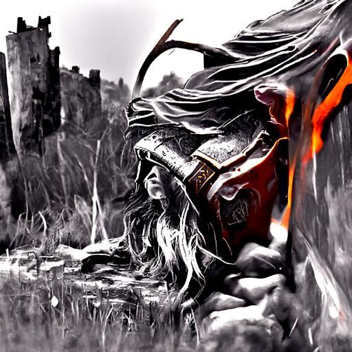 Hyperrealistic Viking Warrior in Stormy Landscape