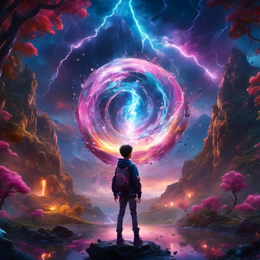 Boy standing in front of magical portal