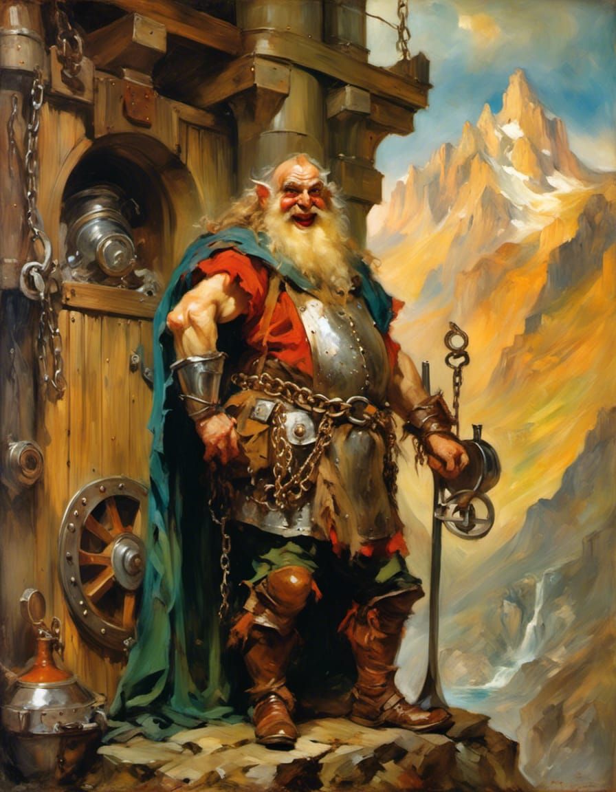 Merry Dwarf in Mountain Fortress, Chiaroscuro Style