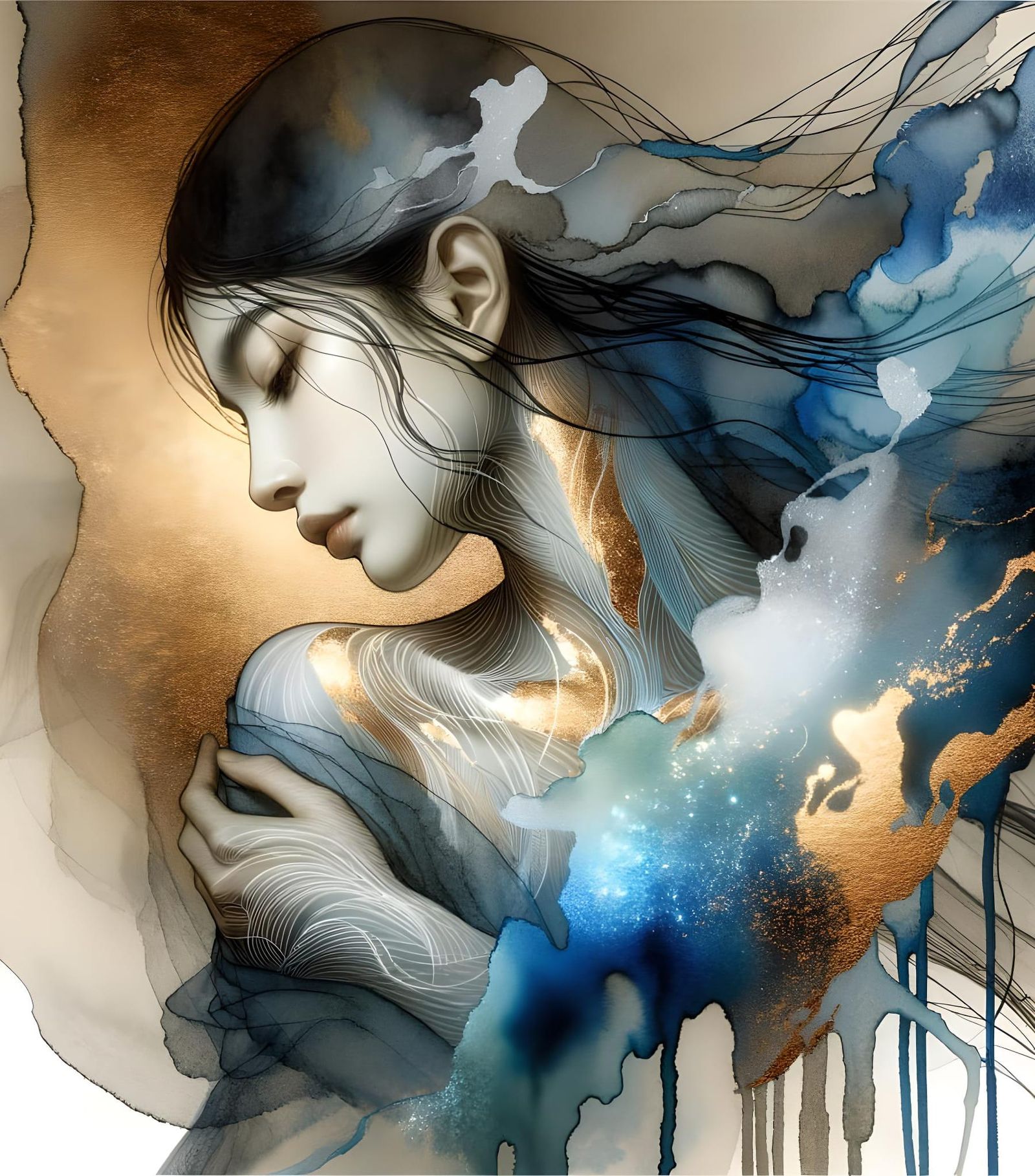 Woman, serene and introspective