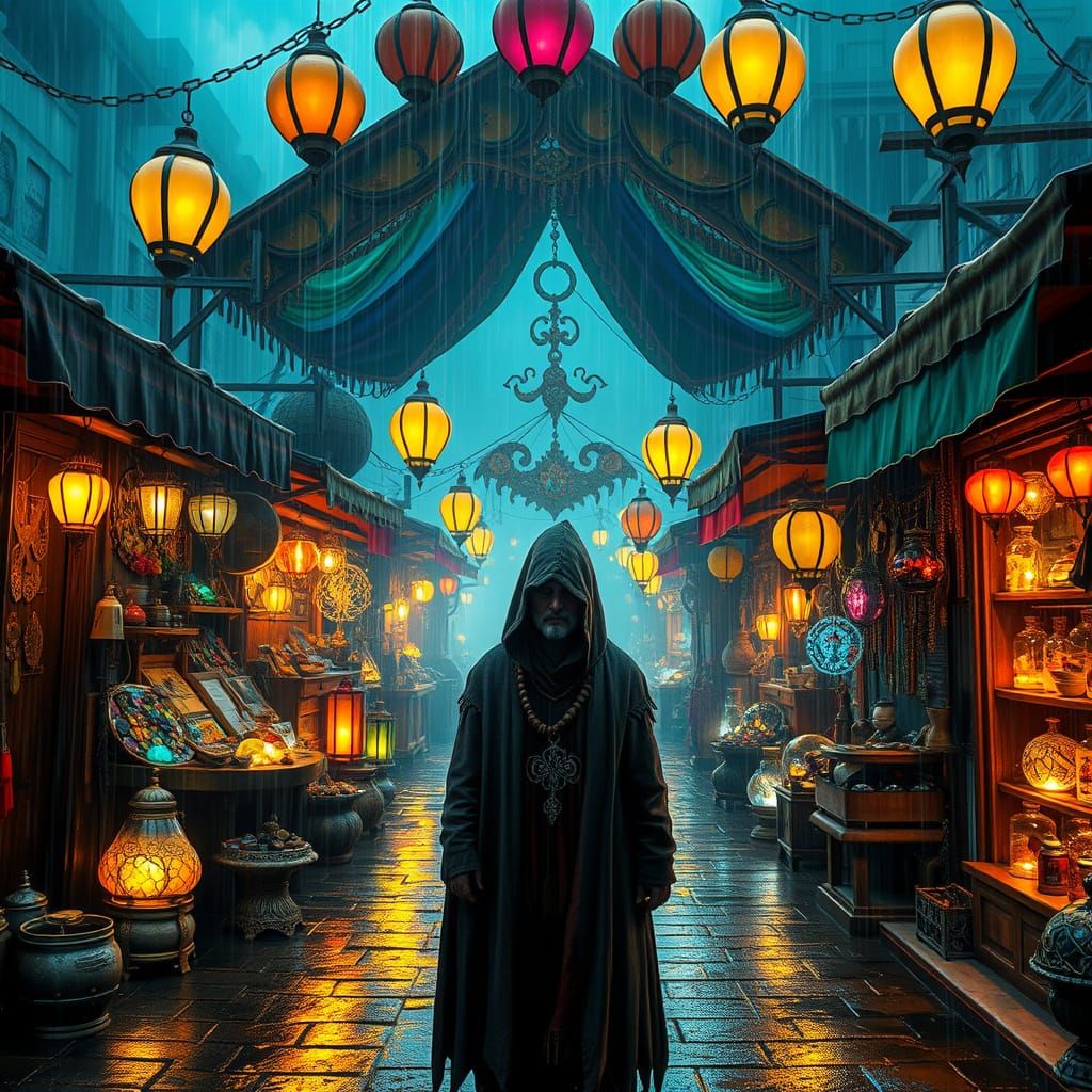 Mystical Coastal Market at Dusk